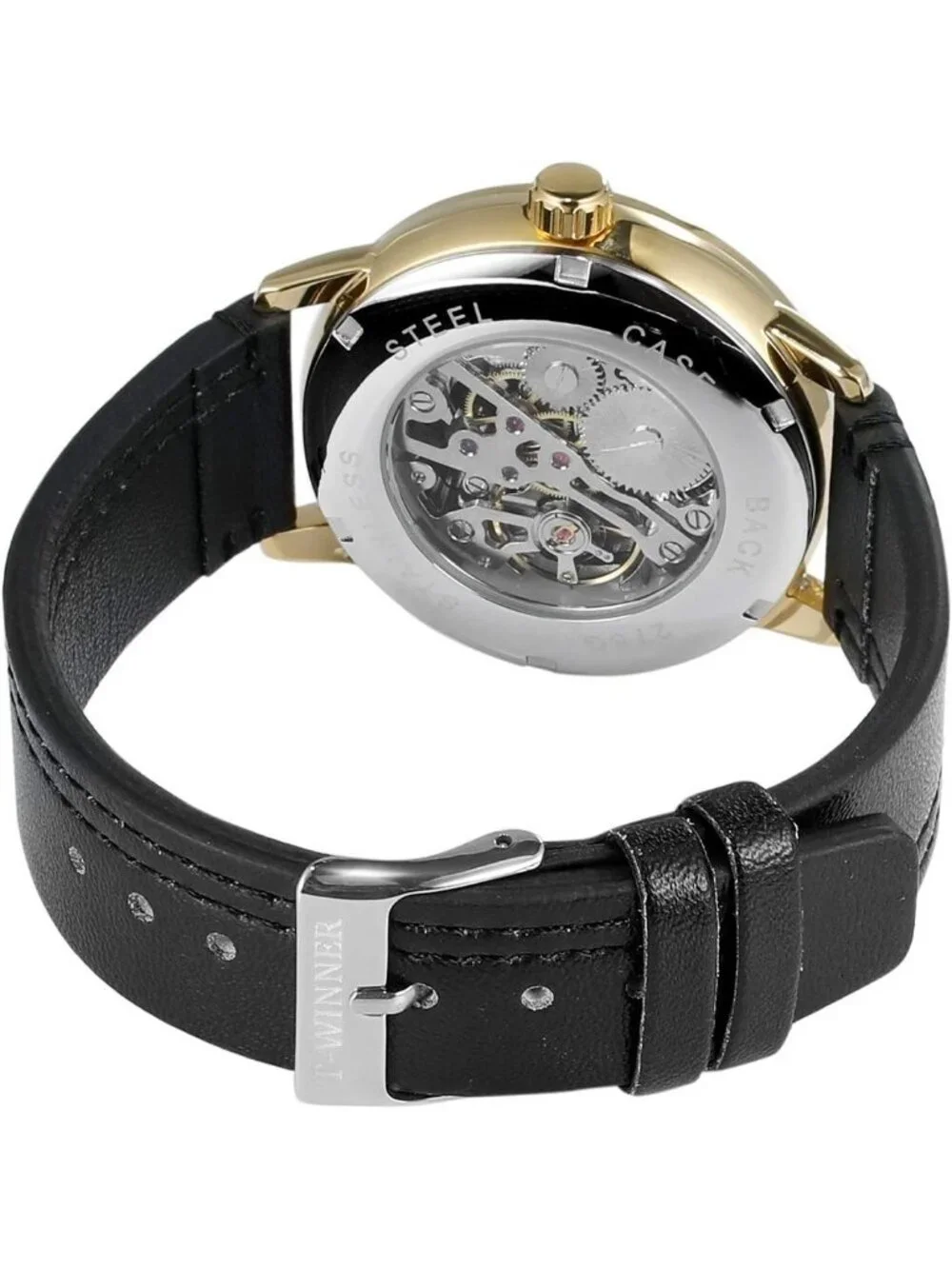 Men's White Gold Black Analog Sport Style Mechanical Hand-Wind Wrist Watch